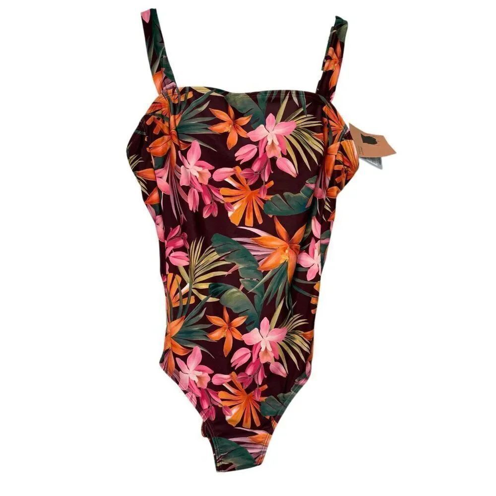 Shade and Shore Tropical Print Full Coverage One Piece Swimsuit Small